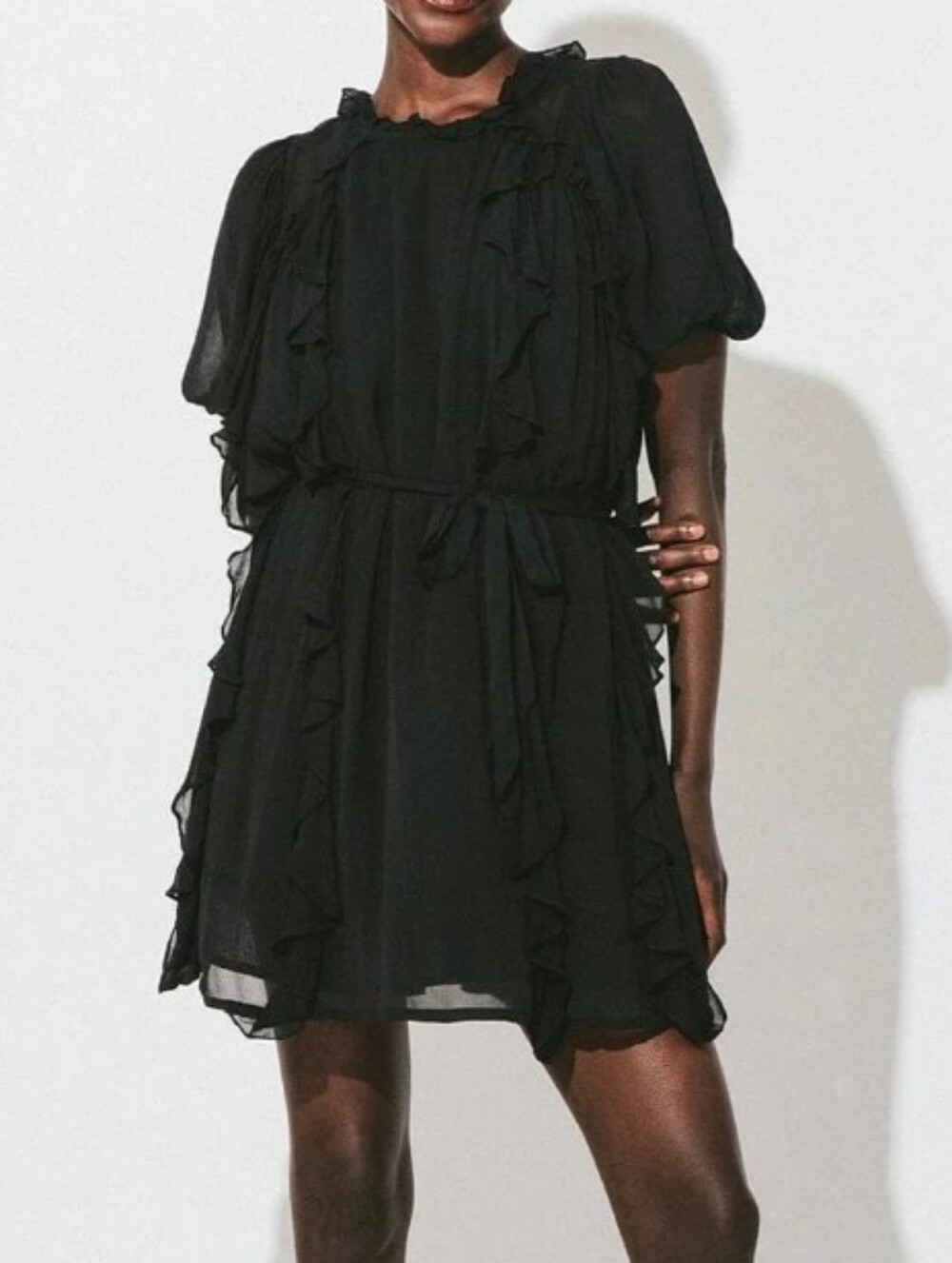 Cleobella Wallis Chiffon Ruffle Mini Dress Black